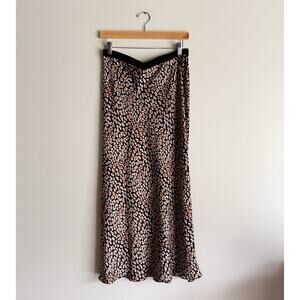 Free People Black + Brown Leopard Print Monterey Half Midi Slip Skirt Medium
